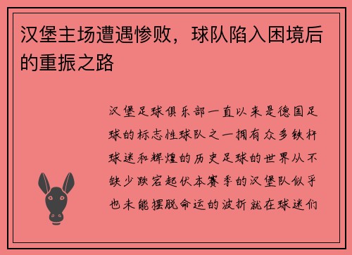 汉堡主场遭遇惨败，球队陷入困境后的重振之路